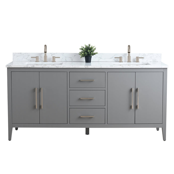 72” Double Sink Bathroom Vanity Cabinet with Engineered Marble Top - HomeBeyond