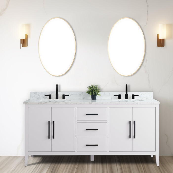 72” Double Sink Bathroom Vanity Cabinet with Engineered Marble Top - HomeBeyond