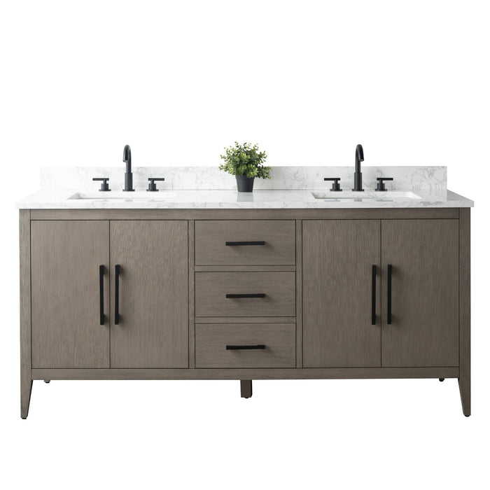 72” Double Sink Bathroom Vanity Cabinet with Engineered Marble Top - HomeBeyond