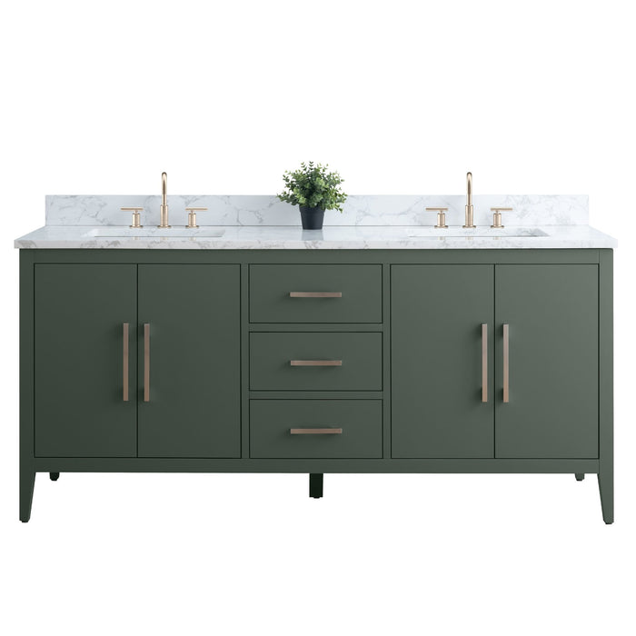 72” Double Sink Bathroom Vanity Cabinet with Engineered Marble Top - HomeBeyond