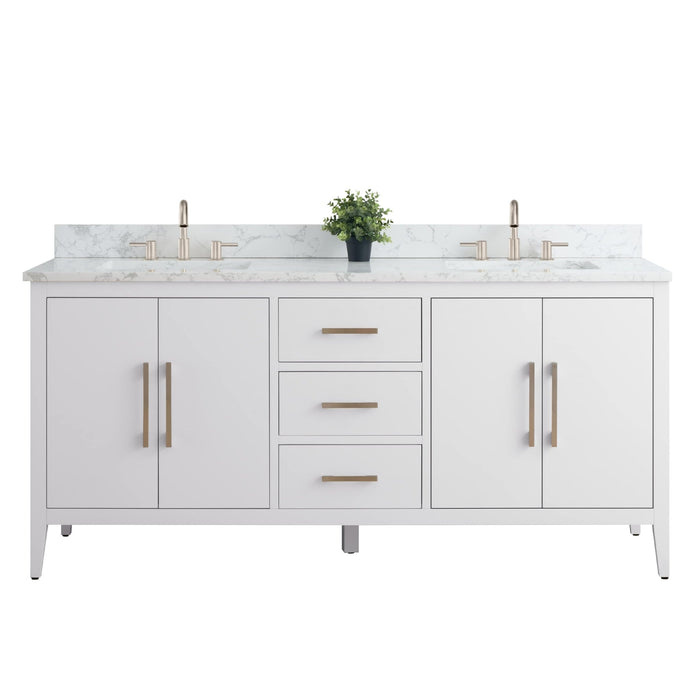 72” Double Sink Bathroom Vanity Cabinet with Engineered Marble Top - HomeBeyond