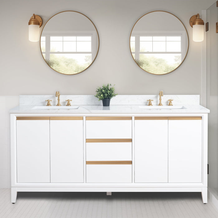 72" Double Sink Bathroom Vanity with Engineered Marble Top - HomeBeyond