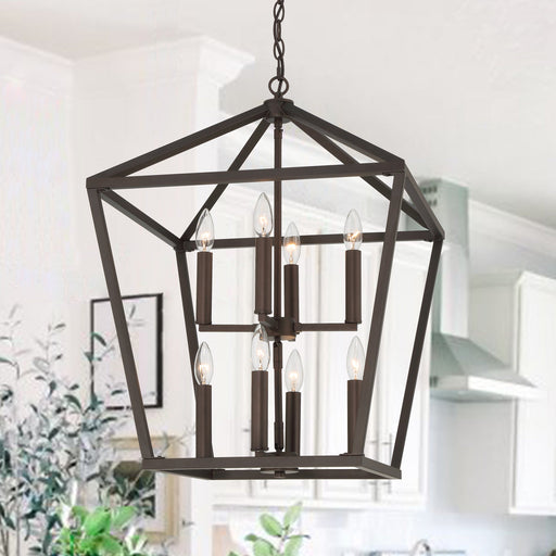 8 Candle Style Light Lantern Geometric Chandelier Lighting - HomeBeyond