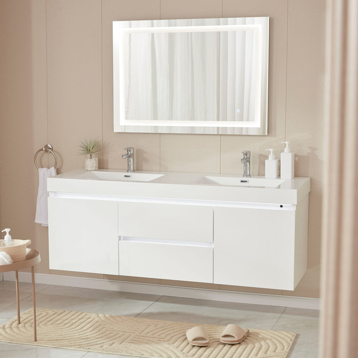 Annecy 60" Double Sink Wall Mounted Bathroom Vanity Set - HomeBeyond