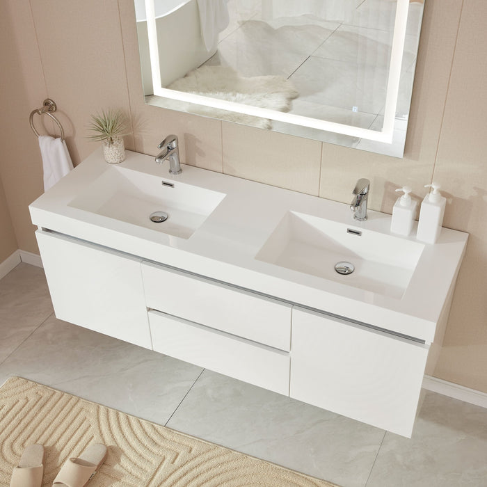 Annecy 60" Double Sink Wall Mounted Bathroom Vanity Set - HomeBeyond