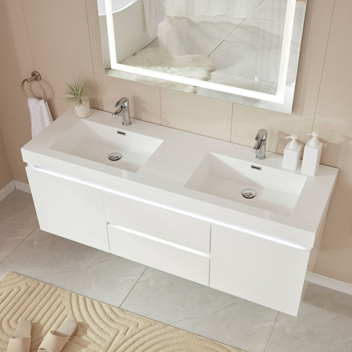 Annecy 60" Double Sink Wall Mounted Bathroom Vanity Set - HomeBeyond