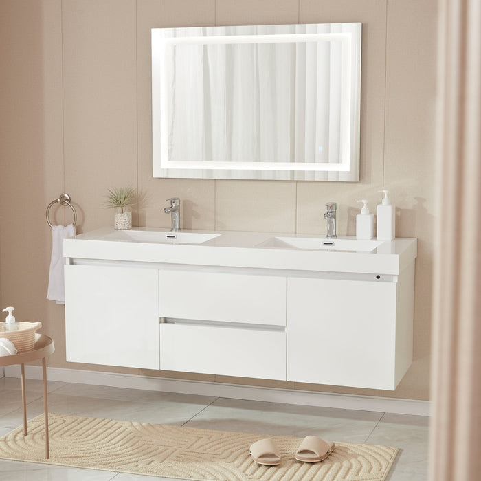 Annecy 60" Double Sink Wall Mounted Bathroom Vanity Set - HomeBeyond