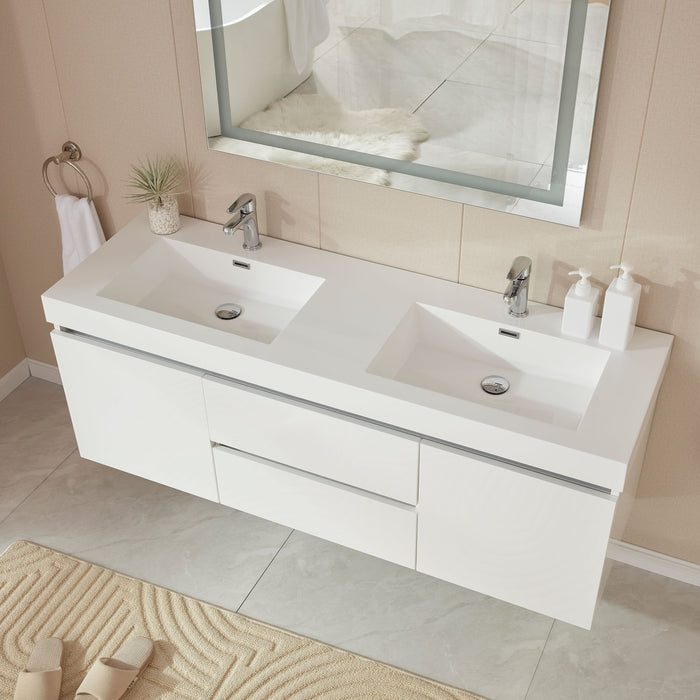 Annecy 60" Double Sink Wall-Mounted Bathroom Vanity Set - HomeBeyond