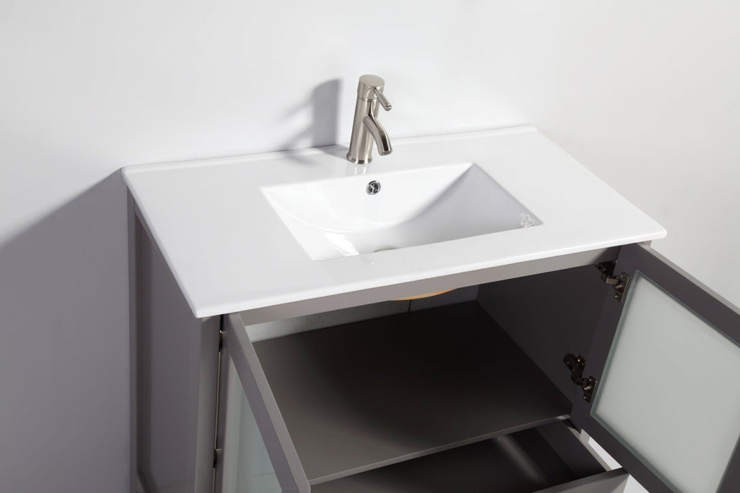 White Ceramic Cabinet Bathroom Sink with Modern Black Cabinet