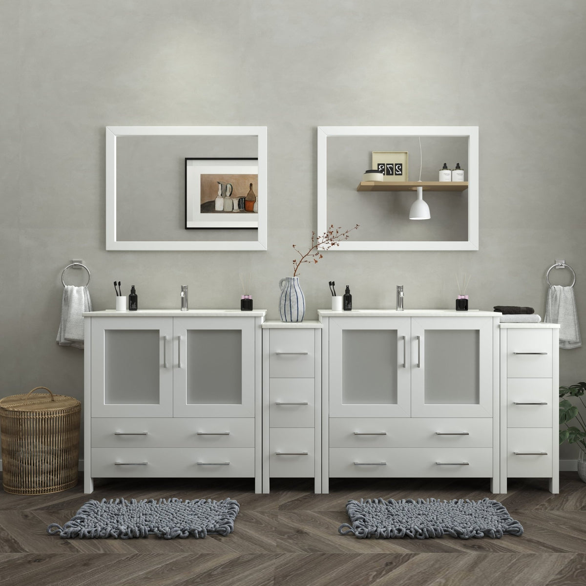 Vanity Art VA3036-96B 96 inch Double Sink Bathroom Vanity Set with Ceramic Vanity Top with Soft Closing Doors and Drawers - Blue