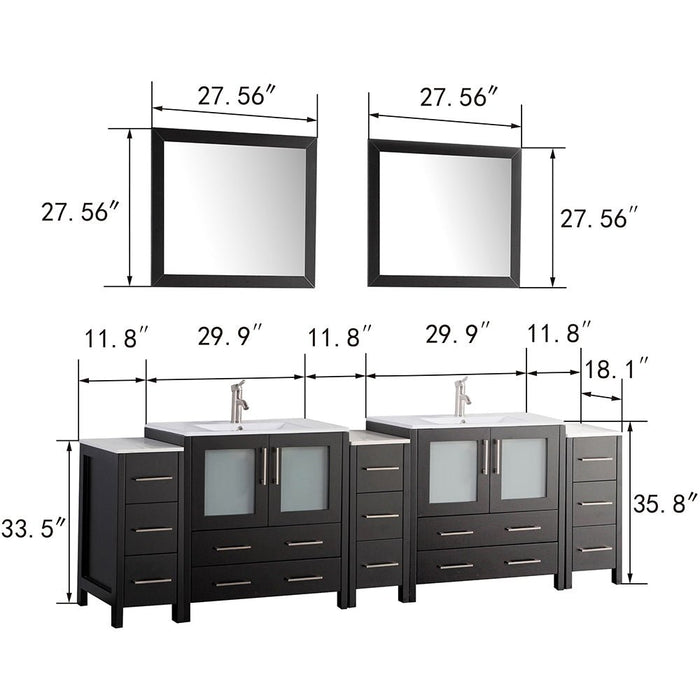 Brescia 96" Double Sink Modern Bathroom Vanity Set - HomeBeyond