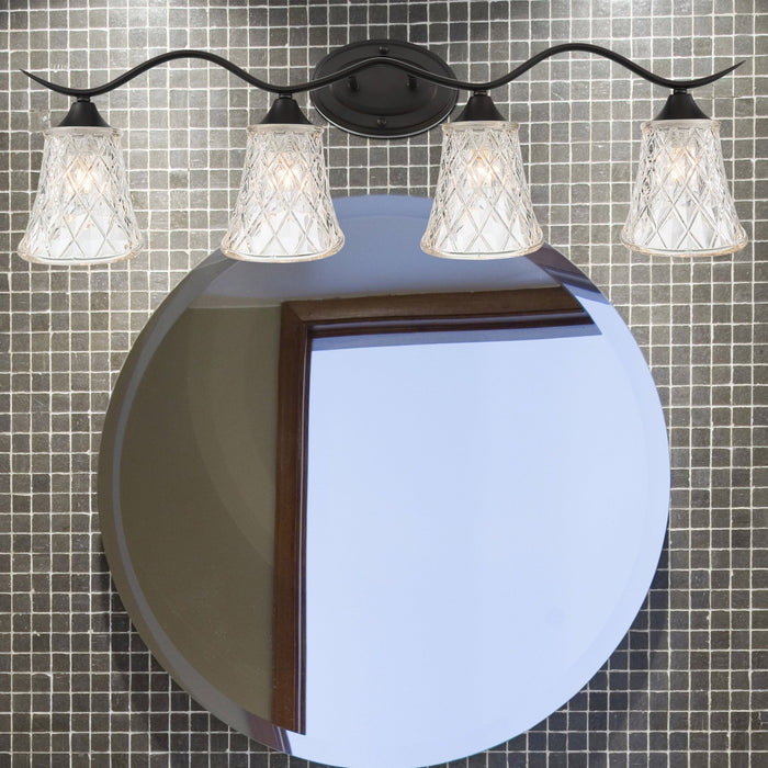Elegant Cut Crystal Glass 4 Lights Dimmable Matte Black / Polished Chrome Wall Vanity Light for Mirror Hallway Living Room - HomeBeyond