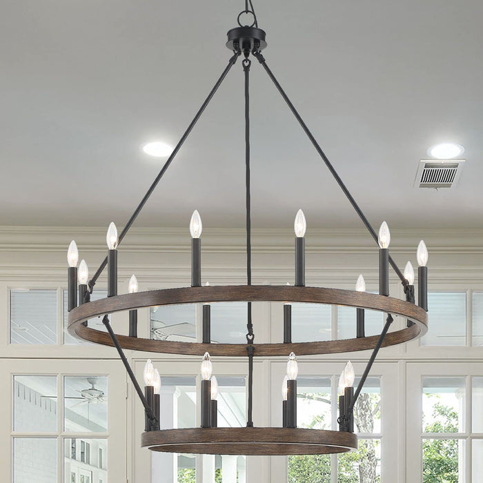 Farmhouse Vintage 20 Lights Wagon Wheel Chandelier Lighting - HomeBeyond