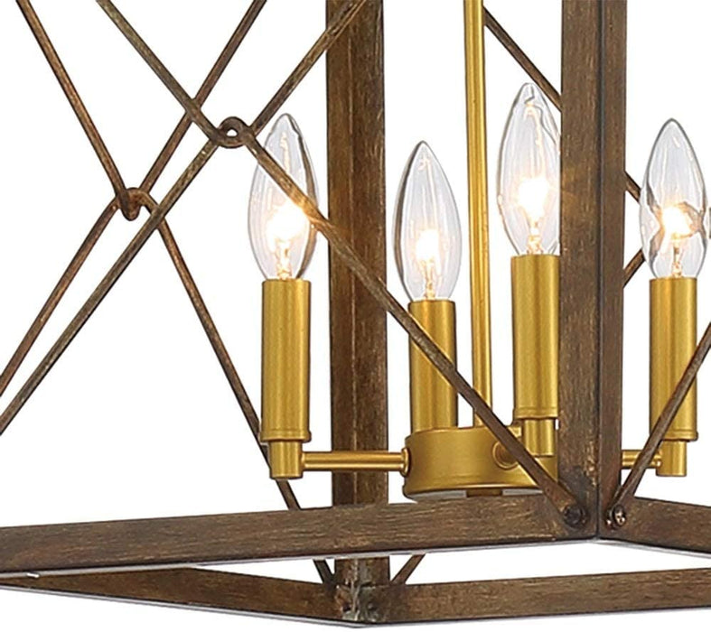 Farmhouse Vintage 4 Lights Cage Pendant Chandelier Lighting Ceiling Light Fixture - HomeBeyond