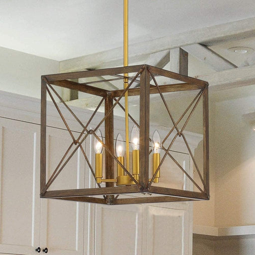 Farmhouse Vintage 4 Lights Cage Pendant Chandelier Lighting Ceiling Light Fixture - HomeBeyond