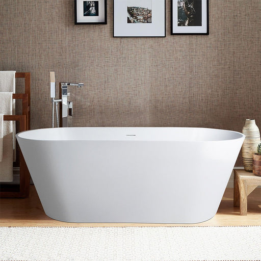 Flatbottom Freestanding Solid Surface Resin Stone Bathtub - HomeBeyond