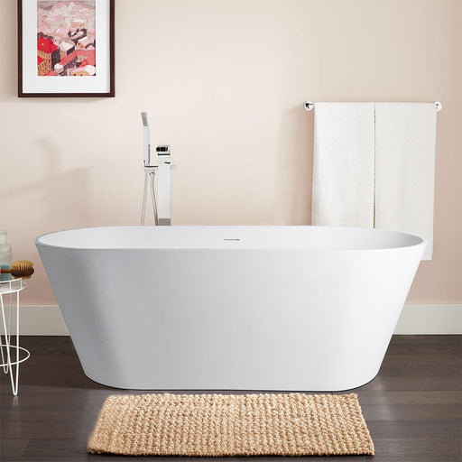 Flatbottom Freestanding Solid Surface Resin Stone Bathtub - HomeBeyond