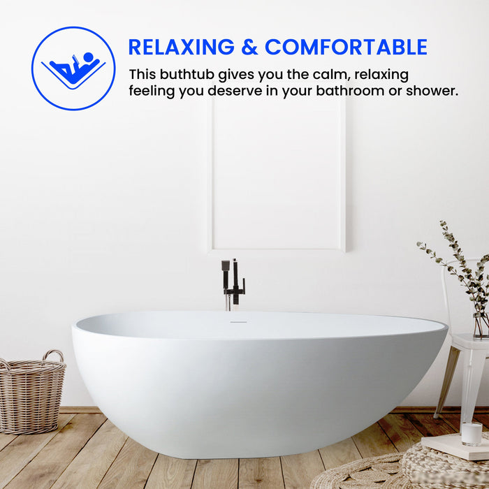 Flatbottom Freestanding Solid Surface Resin Stone Bathtub - HomeBeyond