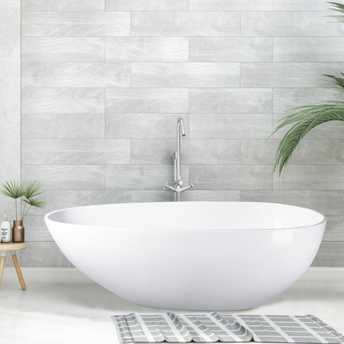 Flatbottom Freestanding Solid Surface Resin Stone Bathtub - HomeBeyond