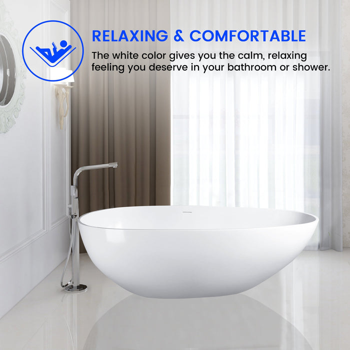 Flatbottom Freestanding Solid Surface Resin Stone Bathtub - HomeBeyond