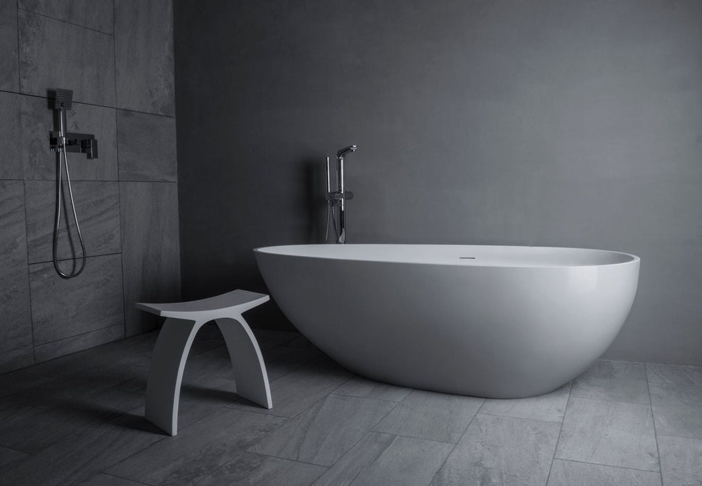 Flatbottom Freestanding Solid Surface Resin Stone Bathtub - HomeBeyond