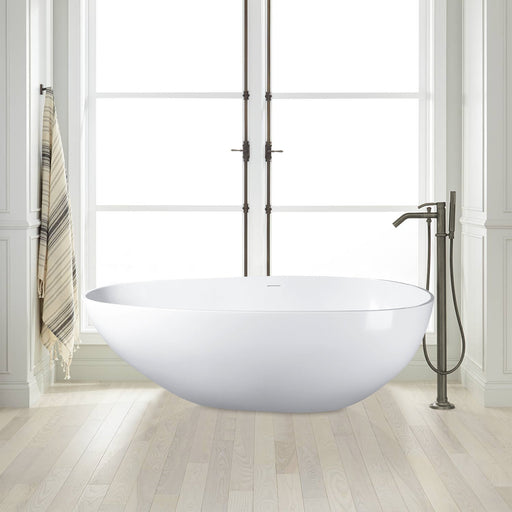 Flatbottom Freestanding Solid Surface Resin Stone Bathtub - HomeBeyond