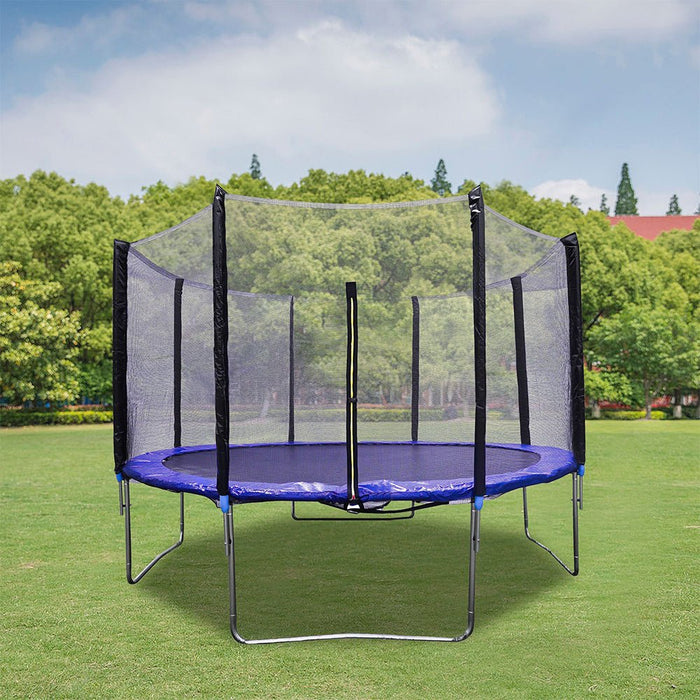 HomeBeyond 8 FT Round Kids Trampoline Combo Jumping Safety Enclosure Net with Jumping Mat Spring Pad Wind Stakes and Pull T-Hook - BIG8 - HomeBeyond