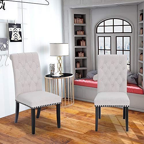 HomeBeyond Button Tufted Comfortable Armless Set of 2 PC Dining Chairs | Fabric Upholstered Leisure Padded Chair with Solid Wooden Legs- UC-2T/G - HomeBeyond
