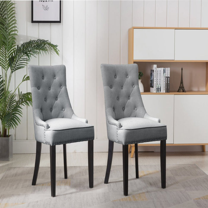 HomeBeyond Button Tufted Comfortable Arms Set of 2 PC Dining Room Chairs Fabric Upholstered Leisure Padded Chair with Solid Wooden Legs - UC-1T/G - HomeBeyond