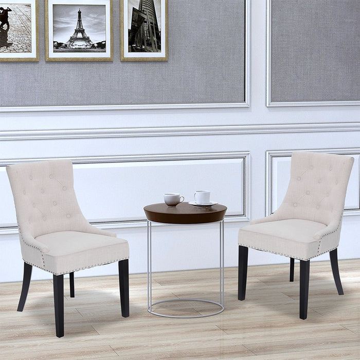 HomeBeyond Button Tufted Comfortable Arms Set of 2 PC Dining Room Chairs Fabric Upholstered Leisure Padded Chair with Solid Wooden Legs - UC-1T/G - HomeBeyond