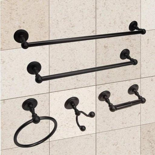 HomeBeyond Oil Rubbed Bronze Black 5 Pieces Bathroom Hardware Set, Bath Accessory Kit, Include Towel Bar, Toilet Paper Holder, Robe Hook, and Towel Ring LF34-ORB - HomeBeyond