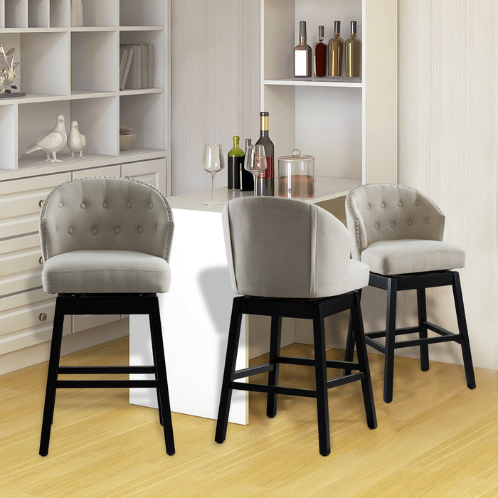 HomeBeyond Set of 2 Kitchen Bar Stools Solid Wooden Legs Button Tufted Swivel Comfortable Arm Counter Barstools - UC-5G/T - HomeBeyond
