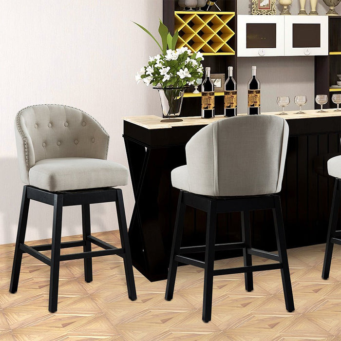 HomeBeyond Set of 2 Kitchen Bar Stools Solid Wooden Legs Button Tufted Swivel Comfortable Arm Counter Barstools - UC-5G/T - HomeBeyond