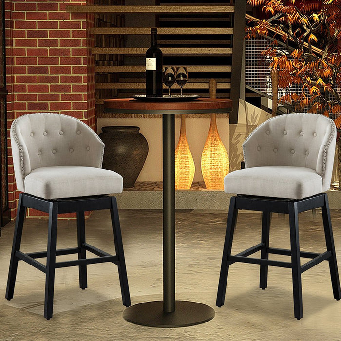 HomeBeyond Set of 2 Kitchen Bar Stools Solid Wooden Legs Button Tufted Swivel Comfortable Arm Counter Barstools - UC-5G/T - HomeBeyond