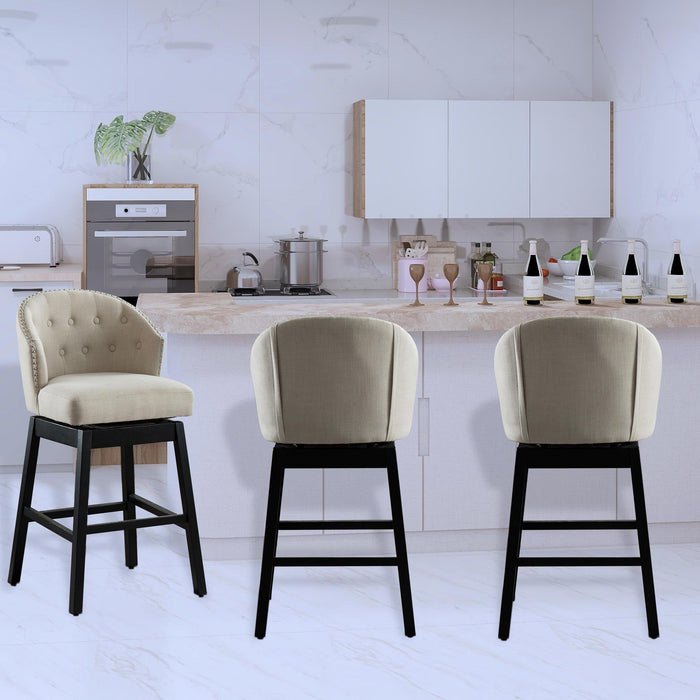 HomeBeyond Set of 2 Kitchen Bar Stools Solid Wooden Legs Button Tufted Swivel Comfortable Arm Counter Barstools - UC-5G/T - HomeBeyond
