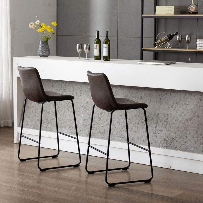 HomeBeyond Set of 2 Pcs Synthetic Leather Upholstered Barstools Armless Dining Chairs with Metal Legs UC-13H - HomeBeyond