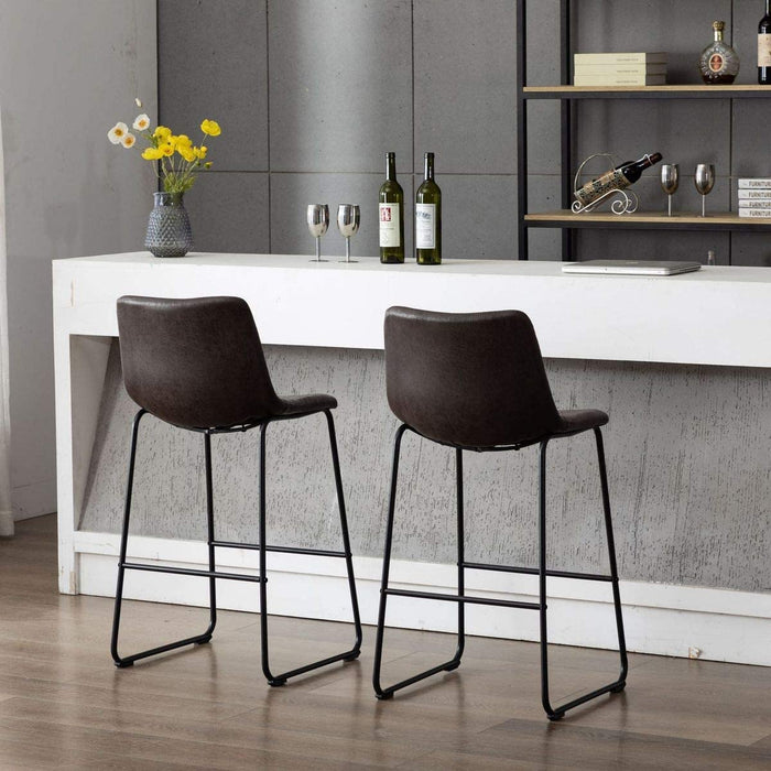 HomeBeyond Set of 2 Pcs Synthetic Leather Upholstered Barstools Armless Dining Chairs with Metal Legs UC-13H - HomeBeyond