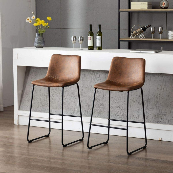 HomeBeyond Set of 2 Pcs Synthetic Leather Upholstered Barstools Armless Dining Chairs with Metal Legs UC-13H - HomeBeyond