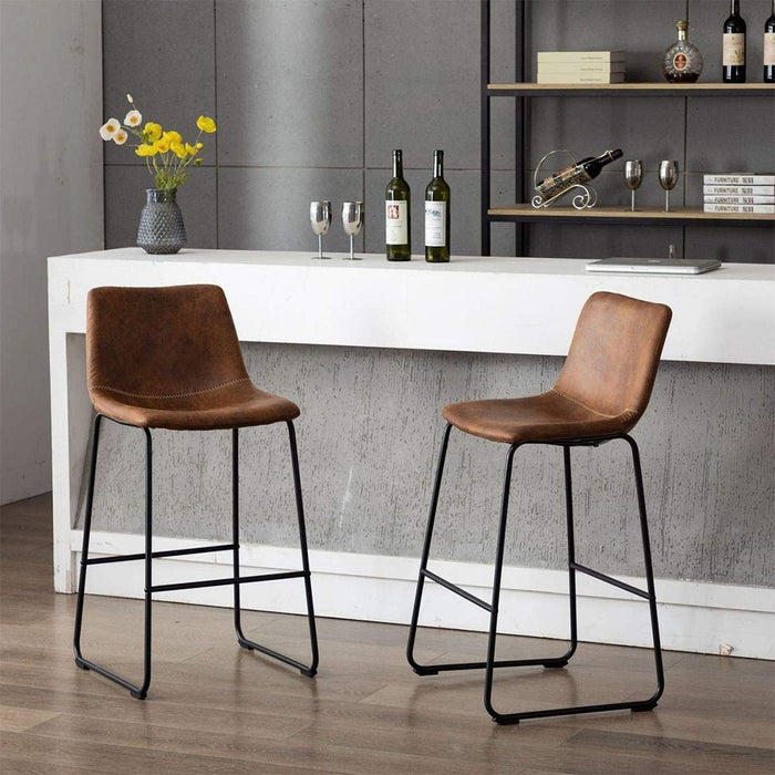 HomeBeyond Set of 2 Pcs Synthetic Leather Upholstered Barstools Armless Dining Chairs with Metal Legs UC-13H - HomeBeyond