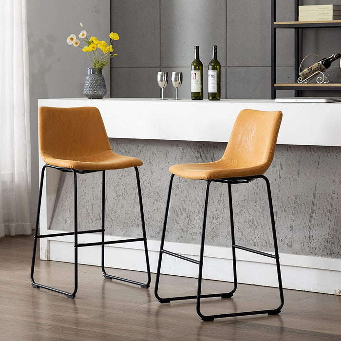 HomeBeyond Set of 2 Pcs Synthetic Leather Upholstered Barstools Armless Dining Chairs with Metal Legs UC-13H - HomeBeyond