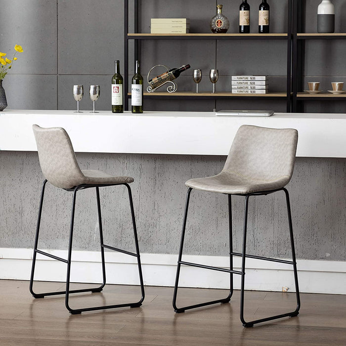 HomeBeyond Set of 2 Pcs Synthetic Leather Upholstered Barstools Armless Dining Chairs with Metal Legs UC-13H - HomeBeyond