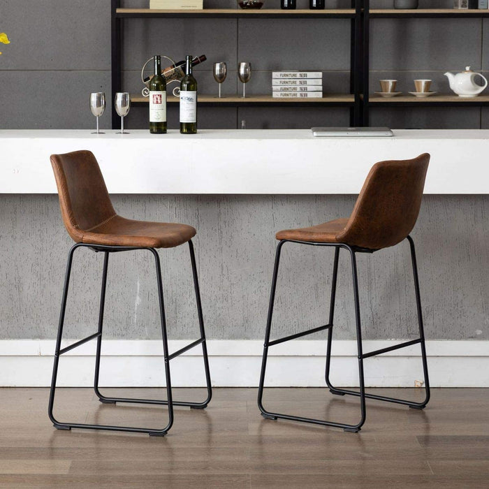 HomeBeyond Set of 2 Pcs Synthetic Leather Upholstered Barstools Armless Dining Chairs with Metal Legs UC-13H - HomeBeyond