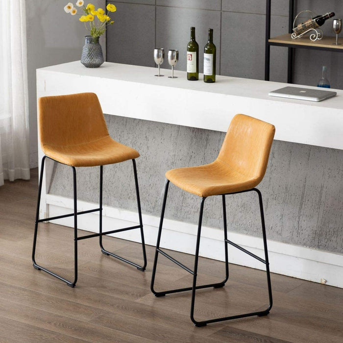 HomeBeyond Set of 2 Pcs Synthetic Leather Upholstered Barstools Armless Dining Chairs with Metal Legs UC-13H - HomeBeyond