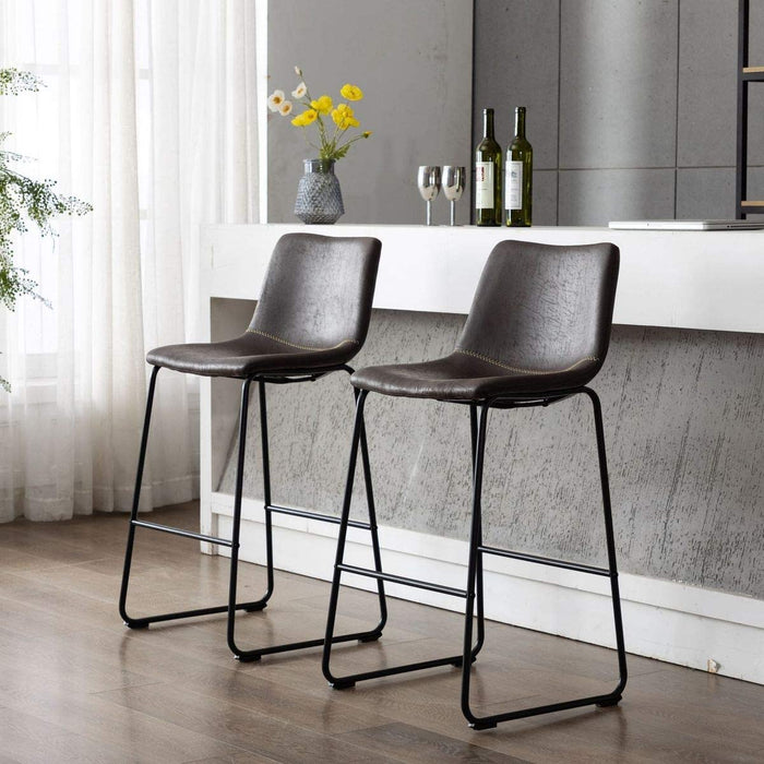 HomeBeyond Set of 2 Pcs Synthetic Leather Upholstered Barstools Armless Dining Chairs with Metal Legs UC-13H - HomeBeyond