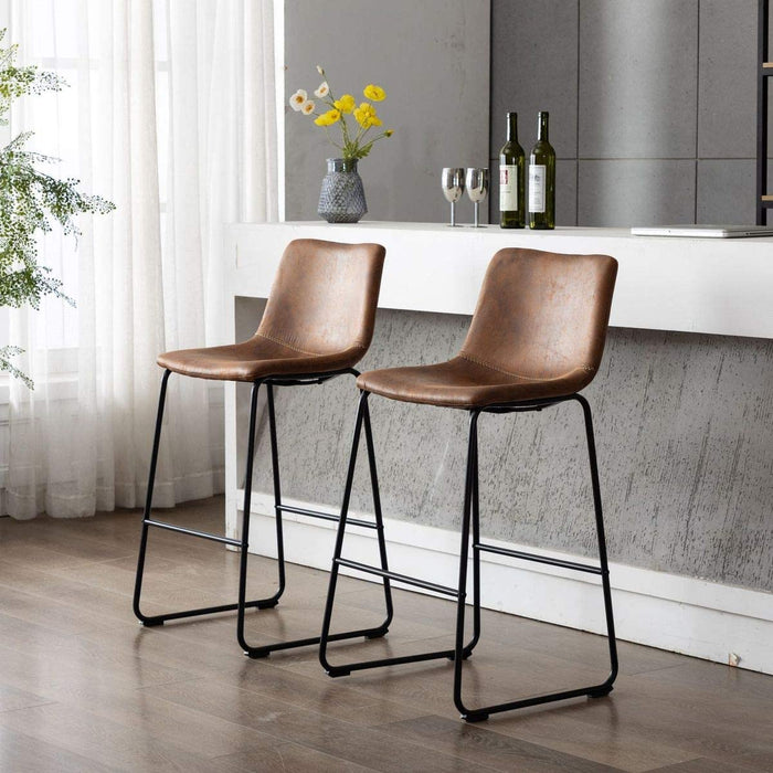 HomeBeyond Set of 2 Pcs Synthetic Leather Upholstered Barstools Armless Dining Chairs with Metal Legs UC-13H - HomeBeyond