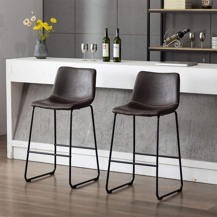 HomeBeyond Set of 2 Pcs Synthetic Leather Upholstered Barstools Armless Dining Chairs with Metal Legs UC-13H - HomeBeyond