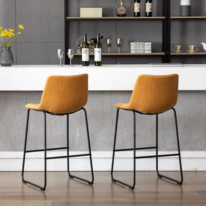 HomeBeyond Set of 2 Pcs Synthetic Leather Upholstered Barstools Armless Dining Chairs with Metal Legs UC-13H - HomeBeyond