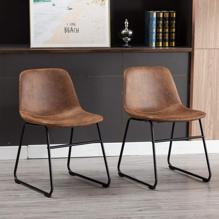 HomeBeyond Set of 2 Pcs Synthetic Leather Upholstered Dining Chairs Armless with Metal Legs UC-13 - HomeBeyond