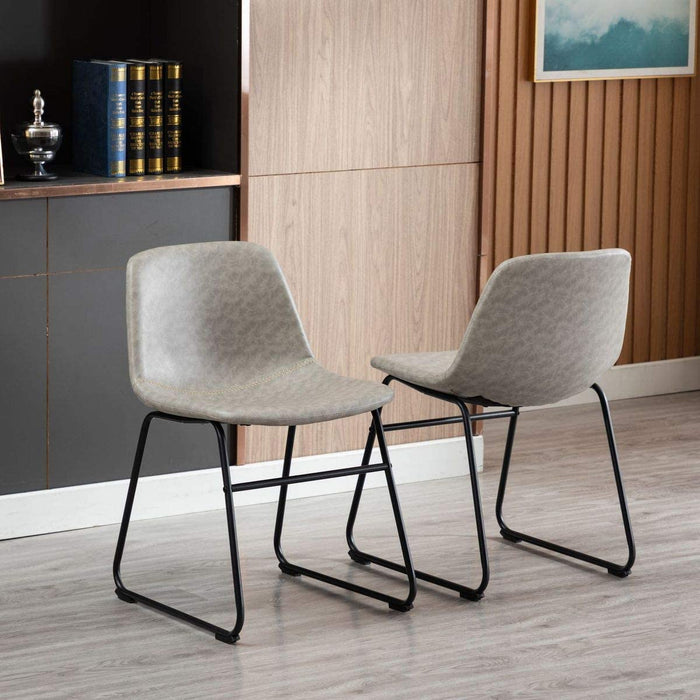 HomeBeyond Set of 2 Pcs Synthetic Leather Upholstered Dining Chairs Armless with Metal Legs UC-13 - HomeBeyond