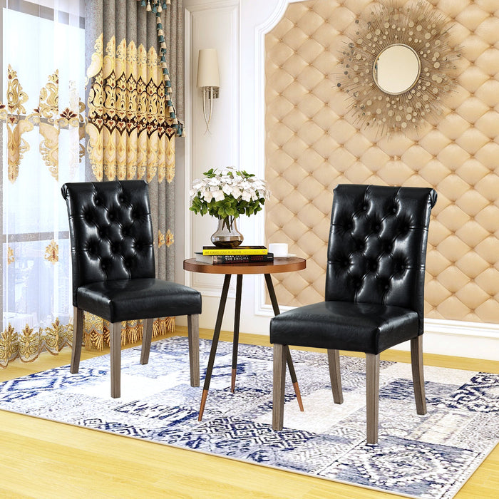 HomeBeyond Set of 2 Synthetic Leather Dining Chairs Tufted Fabric Upholstery Solid Wood Living Room Dining Room Armless Accent Chairs UC-4BLK/BRN - HomeBeyond